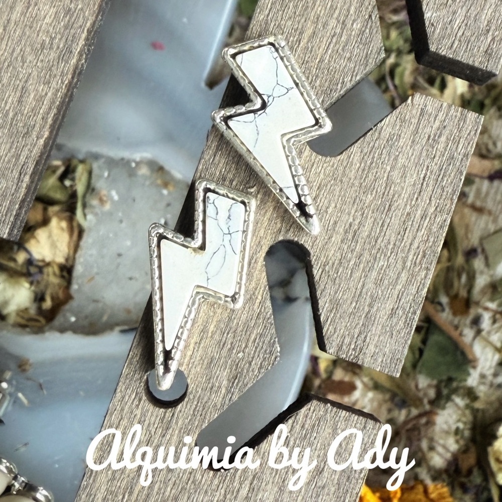 White howlite stud earrings + Silver Lightning Bolt Earrings